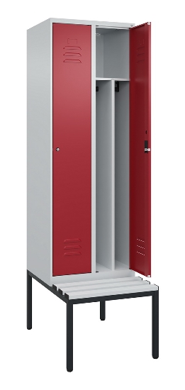 C+P Spind Classic PLUS 0800507-20f mit Trennwand +Sitzbank 2 Abt.300mm Zylinderschloss (HxBxT) 2120x600x815mm k7016/7035