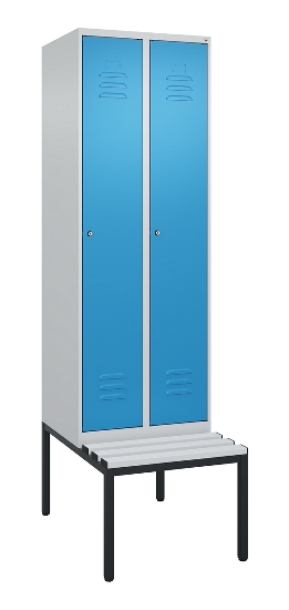 C+P Spind Classic PLUS 0800507-20f mit Trennwand +Sitzbank 2 Abt.300mm Zylinderschloss (HxBxT) 2120x600x815mm k7016/7035