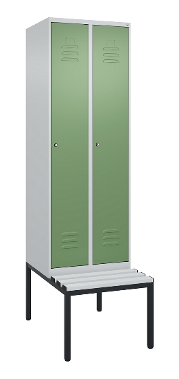 C+P Spind Classic PLUS 0800507-20f mit Trennwand +Sitzbank 2 Abt.300mm Zylinderschloss (HxBxT) 2120x600x815mm k7016/7035
