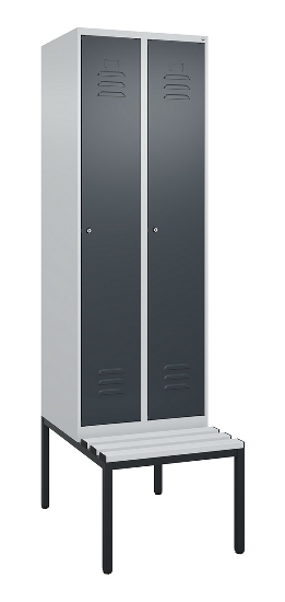 C+P Spind Classic PLUS 0800507-20f mit Trennwand +Sitzbank 2 Abt.300mm Zylinderschloss (HxBxT) 2120x600x815mm k7016/7035