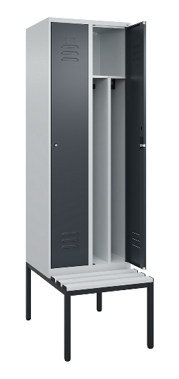C+P Spind Classic PLUS 0800507-20f mit Trennwand +Sitzbank 2 Abt.300mm Zylinderschloss (HxBxT) 2120x600x815mm k7016/7035