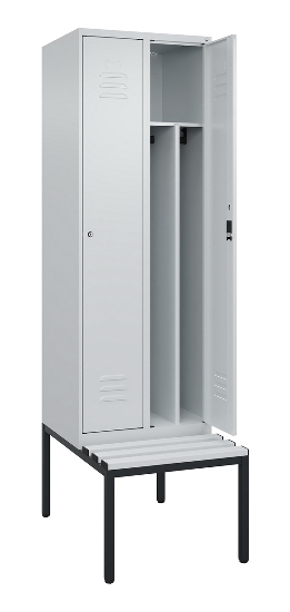 C+P Spind Classic PLUS 0800507-20f mit Trennwand +Sitzbank 2 Abt.300mm Zylinderschloss (HxBxT) 2120x600x815mm k7016/7035