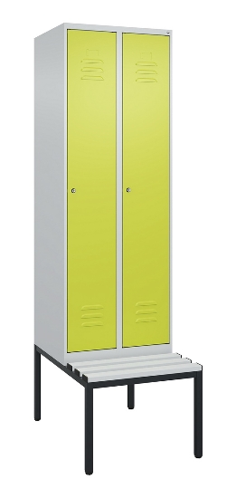 C+P Spind Classic PLUS 0800507-20f mit Trennwand +Sitzbank 2 Abt.300mm Zylinderschloss (HxBxT) 2120x600x815mm k7016/7035