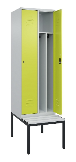 C+P Spind Classic PLUS 0800507-20f mit Trennwand +Sitzbank 2 Abt.300mm Zylinderschloss (HxBxT) 2120x600x815mm k7016/7035
