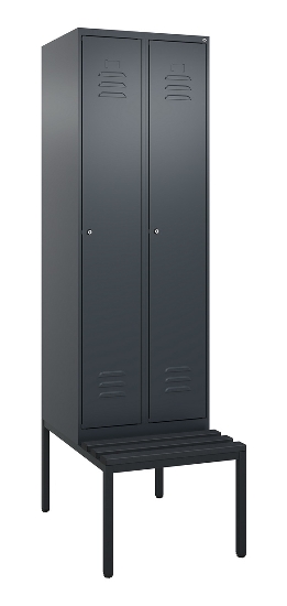 C+P Spind Classic PLUS 0800507-20f mit Trennwand +Sitzbank 2 Abt.300mm Zylinderschloss (HxBxT) 2120x600x815mm k7016/7035