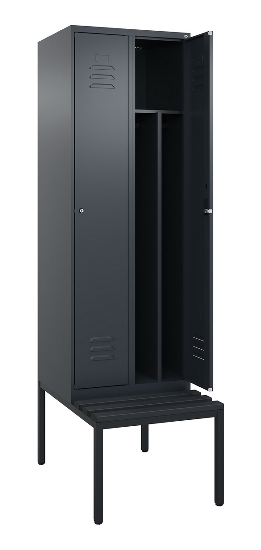 C+P Spind Classic PLUS 0800507-20f mit Trennwand +Sitzbank 2 Abt.300mm Zylinderschloss (HxBxT) 2120x600x815mm k7016/7035