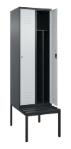 C+P Spind Classic PLUS 0800507-20f mit Trennwand +Sitzbank 2 Abt.300mm Zylinderschloss (HxBxT) 2120x600x815mm k7016/7035