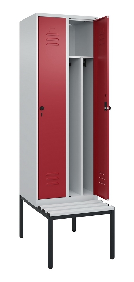 C+P Spind Classic PLUS 0800507-20f mit Trennwand +Sitzbank 2 Abt.300mm Zylinderschloss (HxBxT) 2120x600x815mm k7016/7035