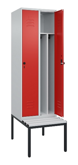 C+P Spind Classic PLUS 0800507-20f mit Trennwand +Sitzbank 2 Abt.300mm Zylinderschloss (HxBxT) 2120x600x815mm k7016/7035
