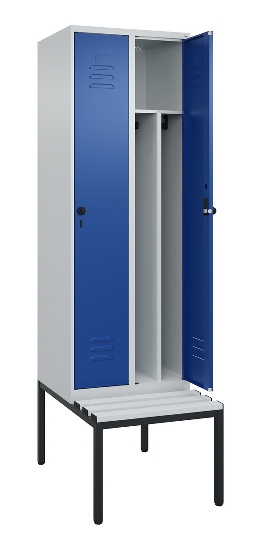 C+P Spind Classic PLUS 0800507-20f mit Trennwand +Sitzbank 2 Abt.300mm Zylinderschloss (HxBxT) 2120x600x815mm k7016/7035