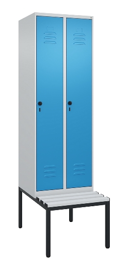 C+P Spind Classic PLUS 0800507-20f mit Trennwand +Sitzbank 2 Abt.300mm Zylinderschloss (HxBxT) 2120x600x815mm k7016/7035