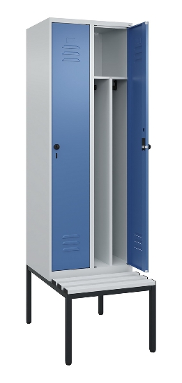 C+P Spind Classic PLUS 0800507-20f mit Trennwand +Sitzbank 2 Abt.300mm Zylinderschloss (HxBxT) 2120x600x815mm k7016/7035