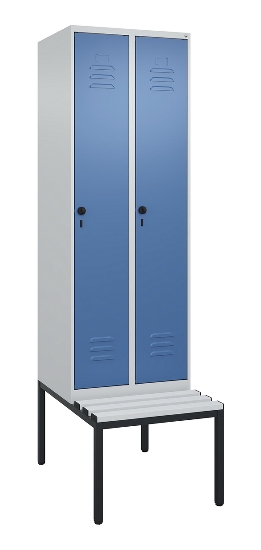 C+P Spind Classic PLUS 0800507-20f mit Trennwand +Sitzbank 2 Abt.300mm Zylinderschloss (HxBxT) 2120x600x815mm k7016/7035