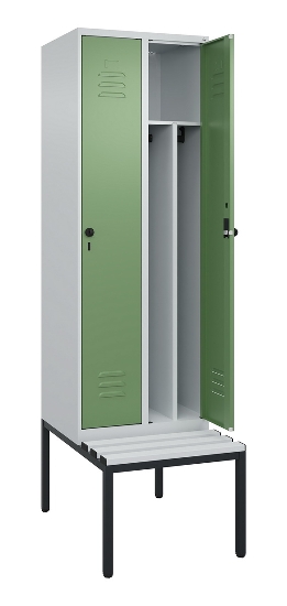 C+P Spind Classic PLUS 0800507-20f mit Trennwand +Sitzbank 2 Abt.300mm Zylinderschloss (HxBxT) 2120x600x815mm k7016/7035