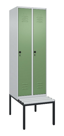 C+P Spind Classic PLUS 0800507-20f mit Trennwand +Sitzbank 2 Abt.300mm Zylinderschloss (HxBxT) 2120x600x815mm k7016/7035
