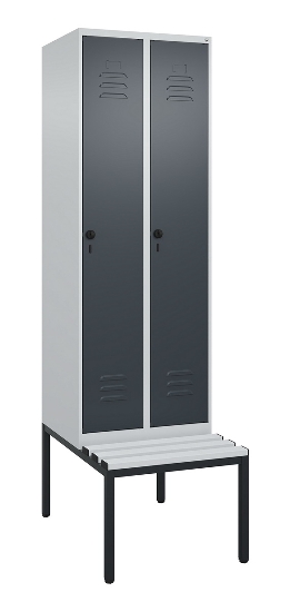 C+P Spind Classic PLUS 0800507-20f mit Trennwand +Sitzbank 2 Abt.300mm Zylinderschloss (HxBxT) 2120x600x815mm k7016/7035