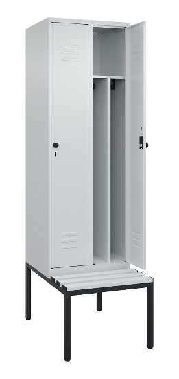 C+P Spind Classic PLUS 0800507-20f mit Trennwand +Sitzbank 2 Abt.300mm Zylinderschloss (HxBxT) 2120x600x815mm k7016/7035