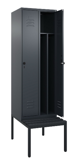 C+P Spind Classic PLUS 0800507-20f mit Trennwand +Sitzbank 2 Abt.300mm Zylinderschloss (HxBxT) 2120x600x815mm k7016/7035