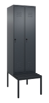 C+P Spind Classic PLUS 0800507-20f mit Trennwand +Sitzbank 2 Abt.300mm Zylinderschloss (HxBxT) 2120x600x815mm k7016/7035