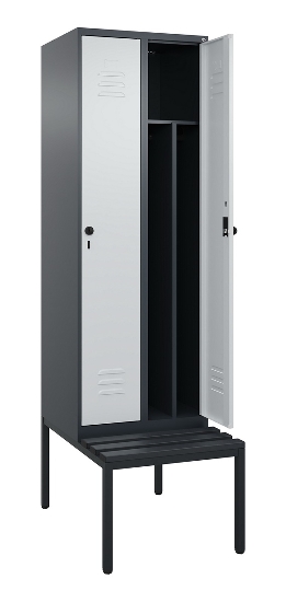 C+P Spind Classic PLUS 0800507-20f mit Trennwand +Sitzbank 2 Abt.300mm Zylinderschloss (HxBxT) 2120x600x815mm k7016/7035