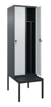 C+P Spind Classic PLUS 0800507-20f mit Trennwand +Sitzbank 2 Abt.300mm Zylinderschloss (HxBxT) 2120x600x815mm k7016/7035