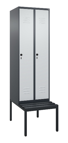 C+P Spind Classic PLUS 0800507-20f mit Trennwand +Sitzbank 2 Abt.300mm Zylinderschloss (HxBxT) 2120x600x815mm k7016/7035