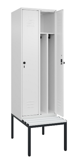 C+P Spind Classic PLUS 0800507-20f mit Trennwand +Sitzbank 2 Abt.300mm Zylinderschloss (HxBxT) 2120x600x815mm k7016/7035