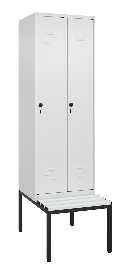 C+P Spind Classic PLUS 0800507-20f mit Trennwand +Sitzbank 2 Abt.300mm Zylinderschloss (HxBxT) 2120x600x815mm k7016/7035