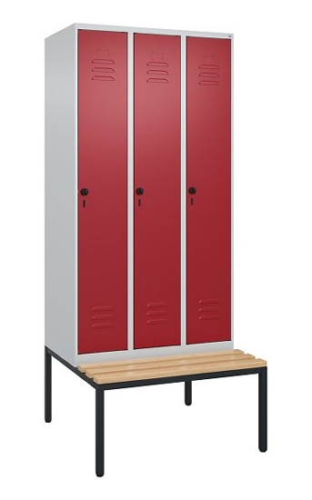C+P Spind Classic PLUS 0800507-20f mit Trennwand +Sitzbank 2 Abt.300mm Drehriegel (HxBxT) 2120x600x815mm 7035/0024