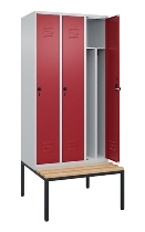 C+P Spind Classic PLUS 0800507-20f mit Trennwand +Sitzbank 2 Abt.300mm Drehriegel (HxBxT) 2120x600x815mm 7035/0024