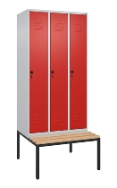 C+P Spind Classic PLUS 0800507-20f mit Trennwand +Sitzbank 2 Abt.300mm Drehriegel (HxBxT) 2120x600x815mm 7035/0024
