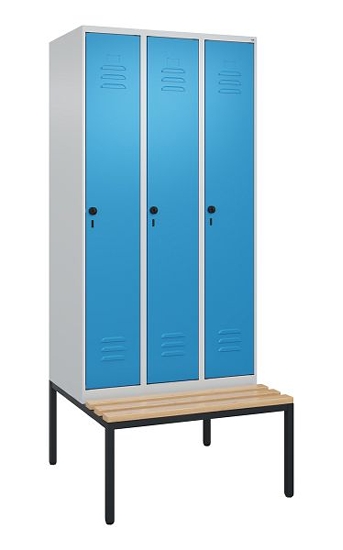 C+P Spind Classic PLUS 0800507-20f mit Trennwand +Sitzbank 2 Abt.300mm Drehriegel (HxBxT) 2120x600x815mm 7035/0024