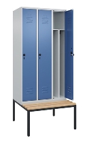 C+P Spind Classic PLUS 0800507-20f mit Trennwand +Sitzbank 2 Abt.300mm Drehriegel (HxBxT) 2120x600x815mm 7035/0024