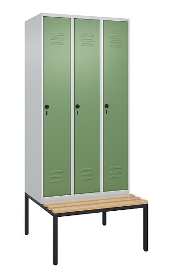 C+P Spind Classic PLUS 0800507-20f mit Trennwand +Sitzbank 2 Abt.300mm Drehriegel (HxBxT) 2120x600x815mm 7035/0024