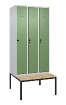 C+P Spind Classic PLUS 0800507-20f mit Trennwand +Sitzbank 2 Abt.300mm Drehriegel (HxBxT) 2120x600x815mm 7035/0024