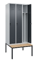 C+P Spind Classic PLUS 0800507-20f mit Trennwand +Sitzbank 2 Abt.300mm Drehriegel (HxBxT) 2120x600x815mm 7035/0024