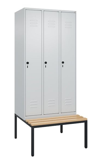 C+P Spind Classic PLUS 0800507-20f mit Trennwand +Sitzbank 2 Abt.300mm Drehriegel (HxBxT) 2120x600x815mm 7035/0024