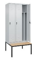 C+P Spind Classic PLUS 0800507-20f mit Trennwand +Sitzbank 2 Abt.300mm Drehriegel (HxBxT) 2120x600x815mm 7035/0024