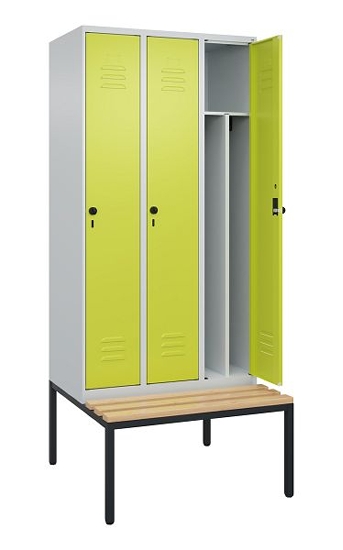 C+P Spind Classic PLUS 0800507-20f mit Trennwand +Sitzbank 2 Abt.300mm Drehriegel (HxBxT) 2120x600x815mm 7035/0024