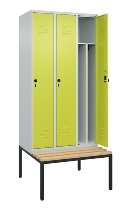 C+P Spind Classic PLUS 0800507-20f mit Trennwand +Sitzbank 2 Abt.300mm Drehriegel (HxBxT) 2120x600x815mm 7035/0024