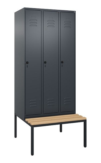 C+P Spind Classic PLUS 0800507-20f mit Trennwand +Sitzbank 2 Abt.300mm Drehriegel (HxBxT) 2120x600x815mm 7035/0024
