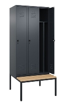 C+P Spind Classic PLUS 0800507-20f mit Trennwand +Sitzbank 2 Abt.300mm Drehriegel (HxBxT) 2120x600x815mm 7035/0024