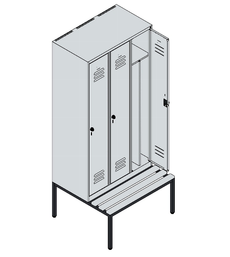 C+P Spind Classic PLUS 0800507-20f mit Trennwand +Sitzbank 2 Abt.300mm Zylinderschloss (HxBxT) 2120x600x815mm k7016/7035