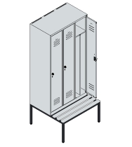 C+P Spind Classic PLUS 0800507-20f mit Trennwand +Sitzbank 2 Abt.300mm Zylinderschloss (HxBxT) 2120x600x815mm k7016/7035