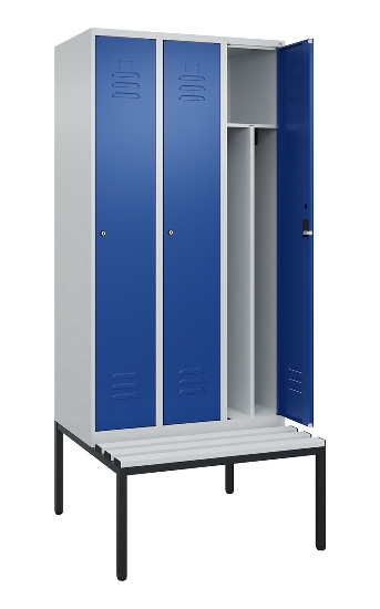 C+P Spind Classic PLUS 0800507-20f mit Trennwand +Sitzbank 2 Abt.300mm Zylinderschloss (HxBxT) 2120x600x815mm k7016/7035