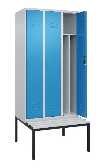 C+P Spind Classic PLUS 0800507-20f mit Trennwand +Sitzbank 2 Abt.300mm Zylinderschloss (HxBxT) 2120x600x815mm k7016/7035