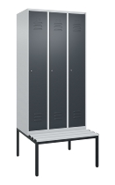 C+P Spind Classic PLUS 0800507-20f mit Trennwand +Sitzbank 2 Abt.300mm Zylinderschloss (HxBxT) 2120x600x815mm k7016/7035