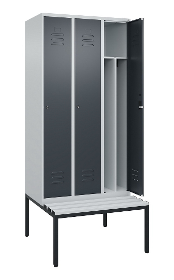 C+P Spind Classic PLUS 0800507-20f mit Trennwand +Sitzbank 2 Abt.300mm Zylinderschloss (HxBxT) 2120x600x815mm k7016/7035