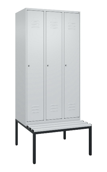 C+P Spind Classic PLUS 0800507-20f mit Trennwand +Sitzbank 2 Abt.300mm Zylinderschloss (HxBxT) 2120x600x815mm k7016/7035