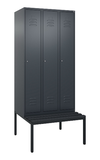 C+P Spind Classic PLUS 0800507-20f mit Trennwand +Sitzbank 2 Abt.300mm Zylinderschloss (HxBxT) 2120x600x815mm k7016/7035